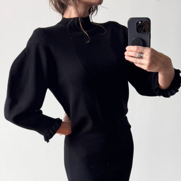 NWT MADEWELL Black Merino Wool Puff Sleeve Mockneck Pullover Sweater - Picture 1 of 9